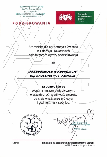 Podziekowania - Schronisko Promyk